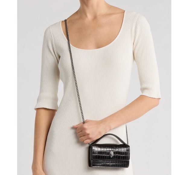 Kurt Geiger XS The Bond Croc Embossed Leather Top Handle Bag - Picture 2 of 12